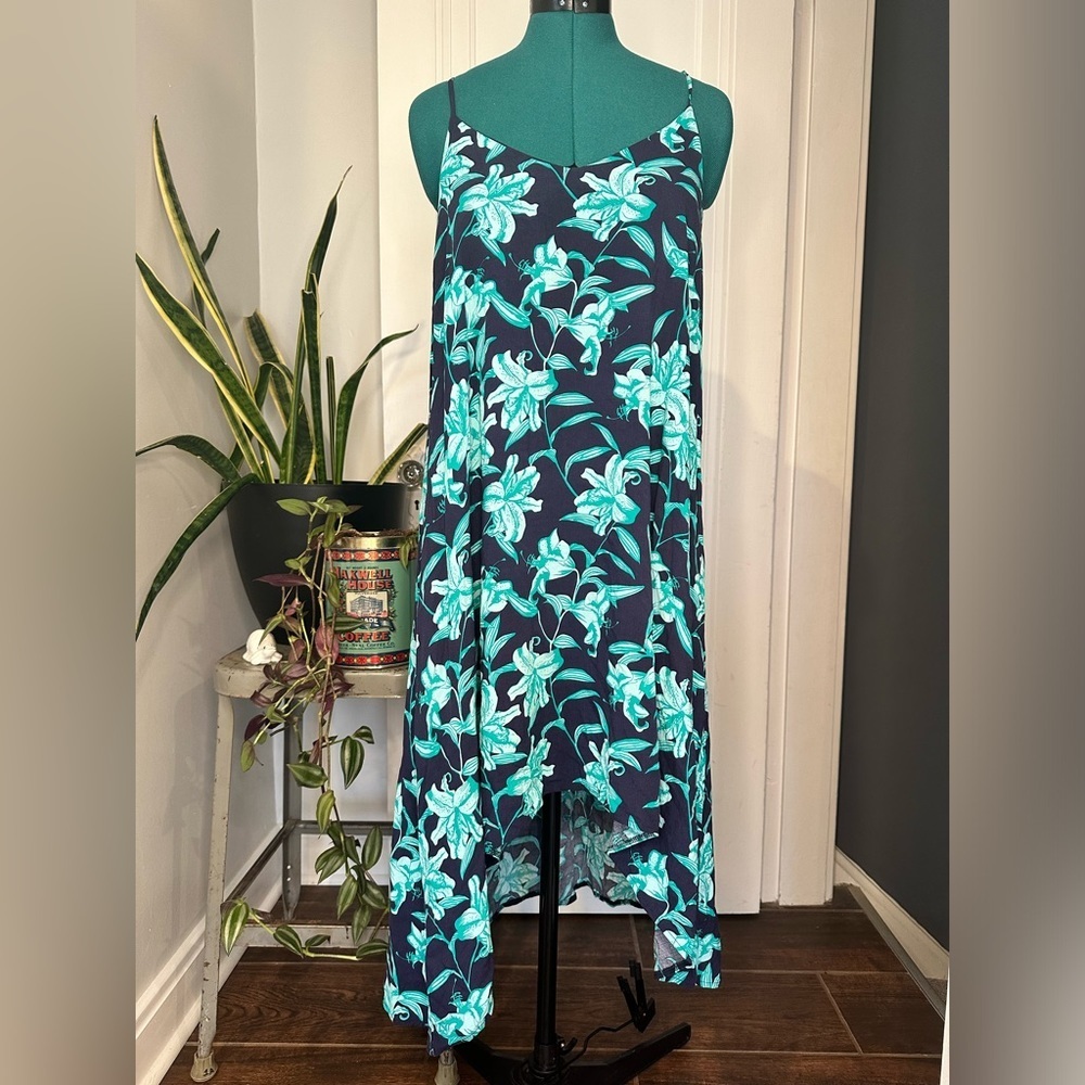 Vernacular women’s large flowy floral dress, deep v back